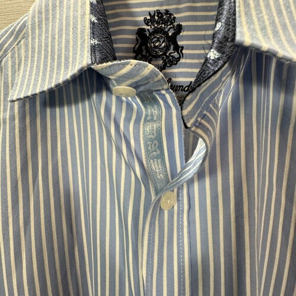 English Laundry Shirt Mens 16 Blue Stripe Cotton Long Sleeve Button Up Contrast - Picture 4 of 12